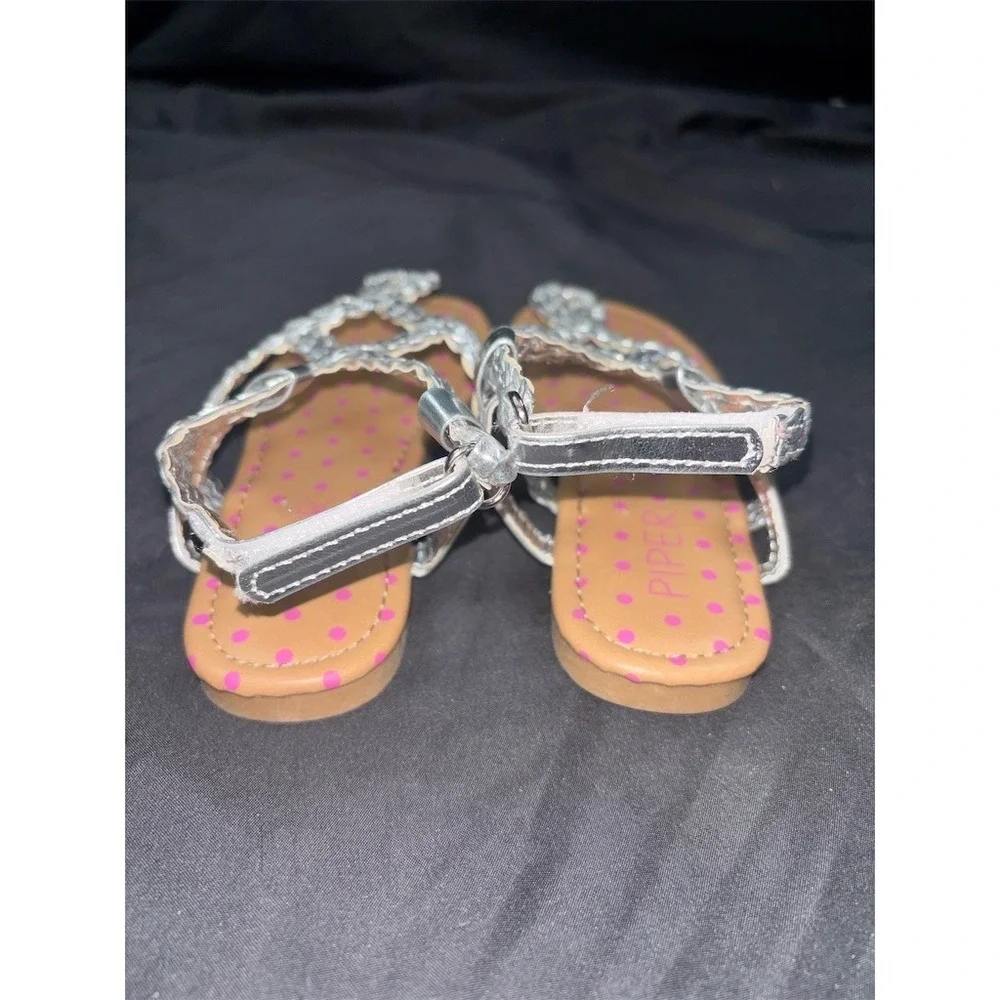 Piper Kora Toddler Girls size 12 Gladiator Sandal Silver Braided Strap Pink Dot